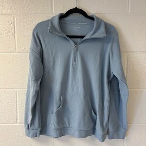 Marc New York Ribbed Quarter Zip Pullover Blue | Kangaroo Pocket | Size M